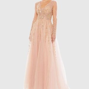 NWT Mac Duggal 20295 Embellished V Neck Long Sleeve A Line Gown Pink Size 16